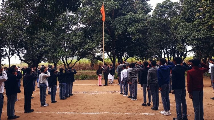 Students gathering at Gyan Ganga Vidya Mandir for Scout Camp
